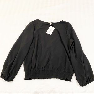 Como Blu Black Smocked-Hem Long Sleeve Blouse NWT Size M